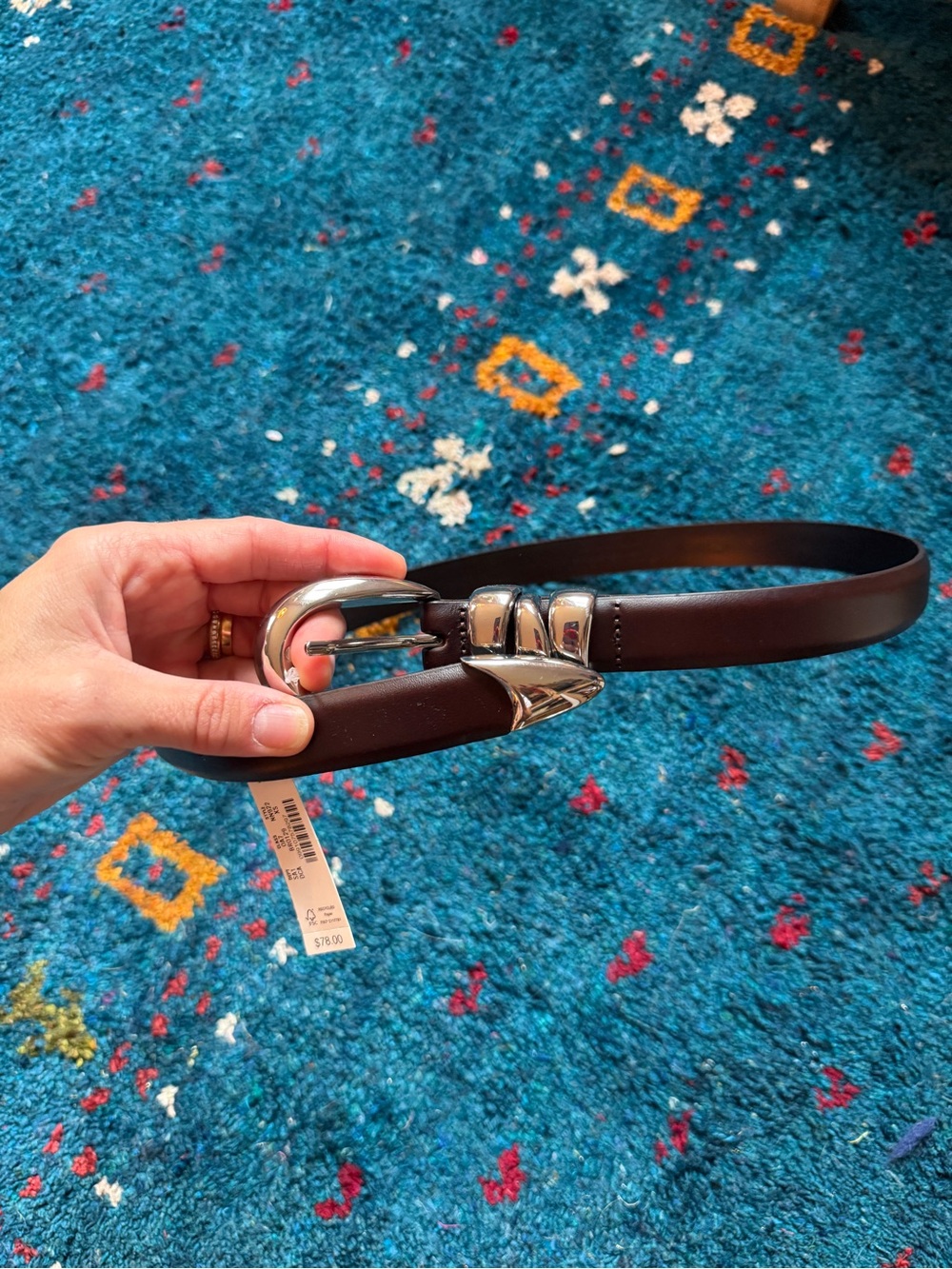 NWT Madewell Dark Brown Leather Belt with Silver Accent Buckle